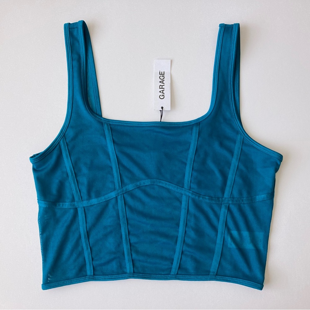 Garage Bra Top L Bustier Cami Bralette Mesh Corset Tank Deep Lagoon Blue New